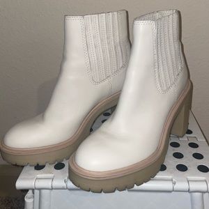 Dolce Vita Water-proof ivory leather platform booties